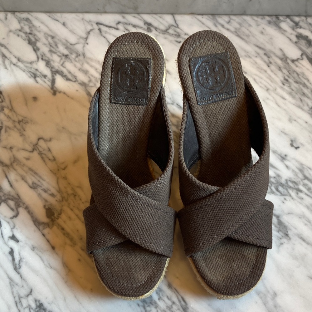 Tory Burch Dark Brown Espadrille Slides
